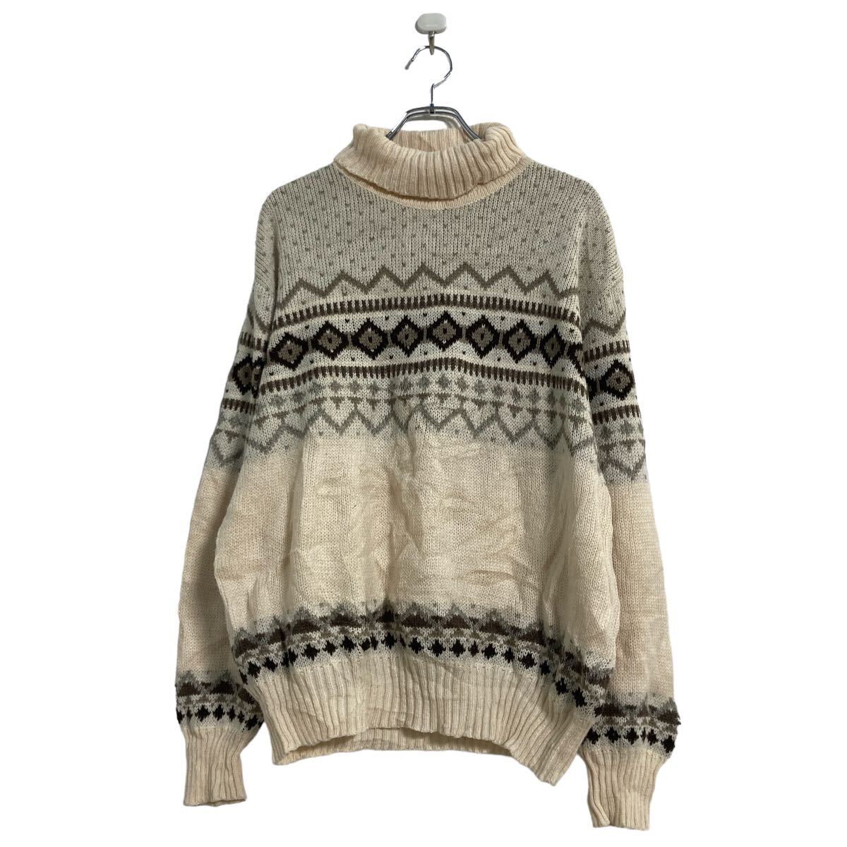 【中古】【古着】 ニット セーター XL ベージュ タートルネック フェアアイル 古着卸 アメリカ仕入 a603-5865