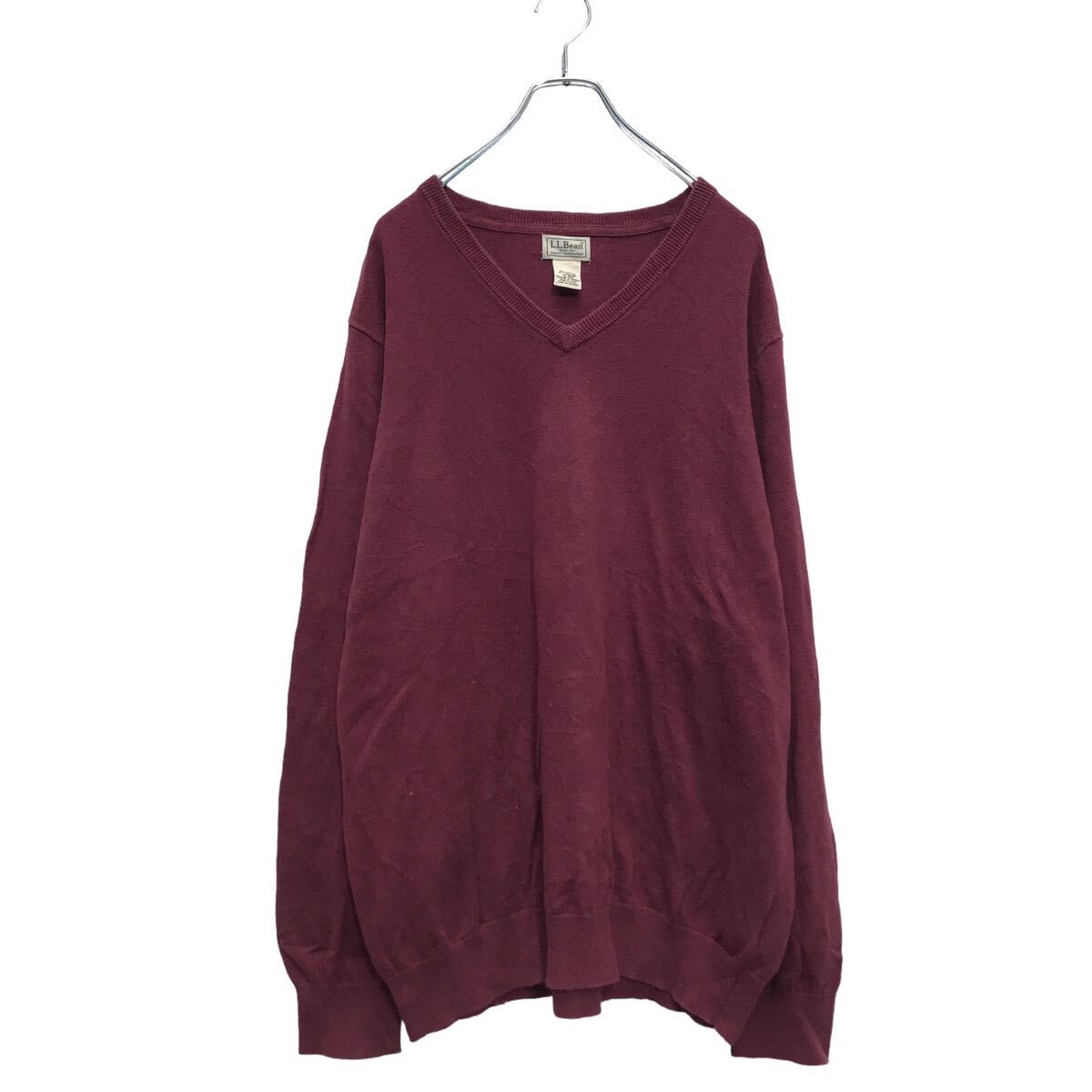 【中古】【古着】 L.L.Bean コットン カシミヤ混紡 ニット セーター XL バーガンディ エルエルビーン ビッグサイズ Vネック 古着卸 アメリカ仕入 a603-5876