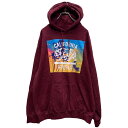 【中古】【古着】 Bowery プリント スウェット パーカー XL バーガンディ ビッグサイズ 裏起毛 プルオーバー カリフォルニア 古着卸 アメリカ仕入 a...
