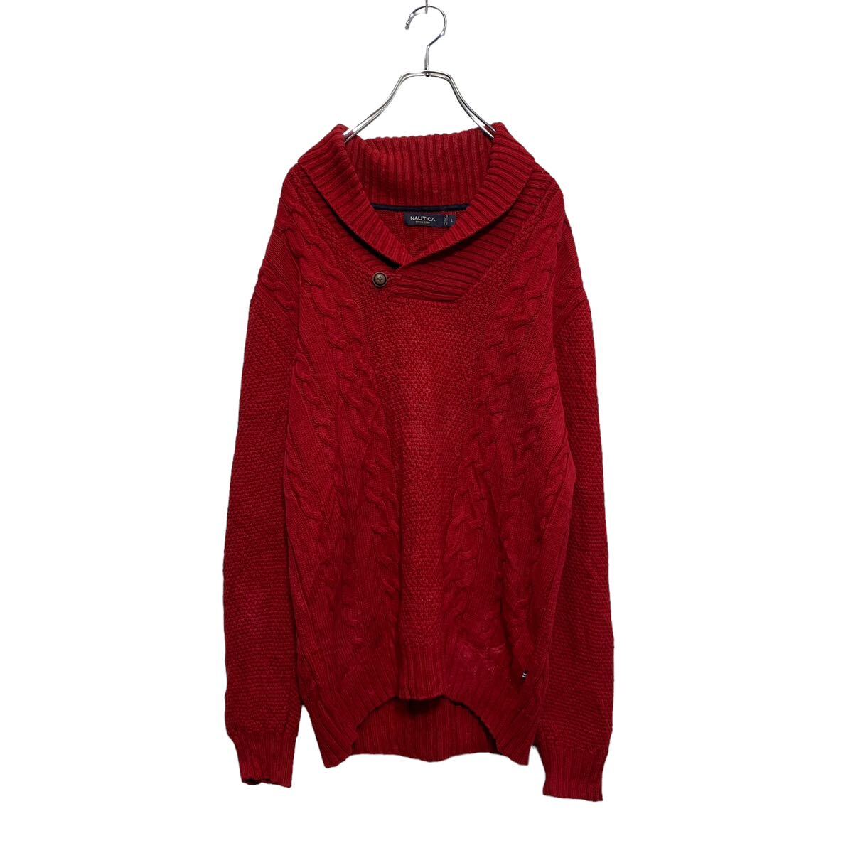 【中古】【古着】 NAUTICA コットン ケーブルニット セーター L レッド ノーティカ トグルボタン 古着卸 アメリカ仕入 a603-6326