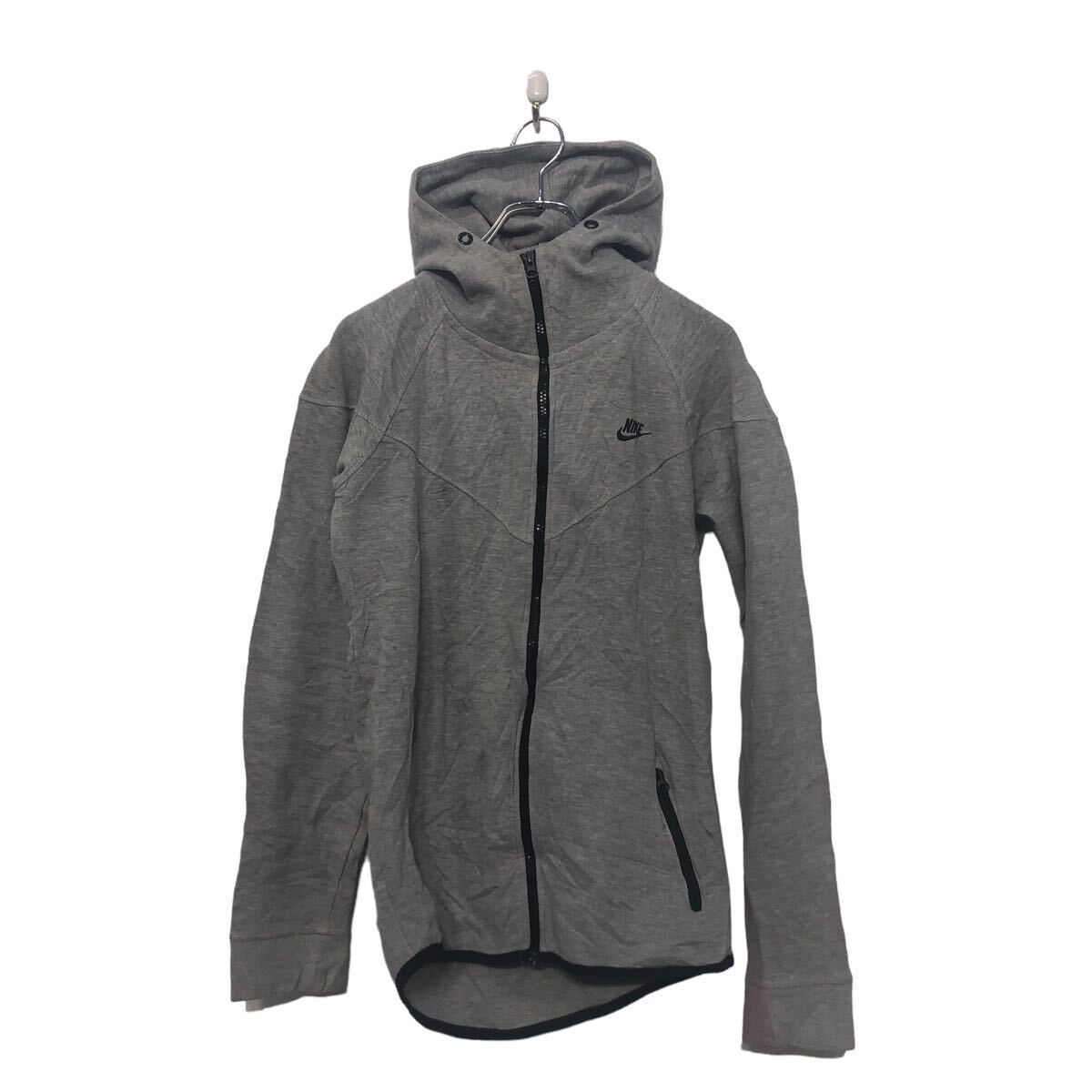 【中古】【古着】 NIKE ロゴ スウェット パーカー M~ ナイキ グレー ブラック 刺繍 フルジップ ポケット ラグラン 古着卸 アメリカ仕入 a603-6333