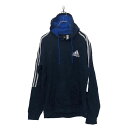【中古】【古着】 adidas ロゴ スウェット パーカー M アディダス ネイビー ホワイト プルオーバー 裏起毛 古着卸 アメリカ仕入 a603-6402