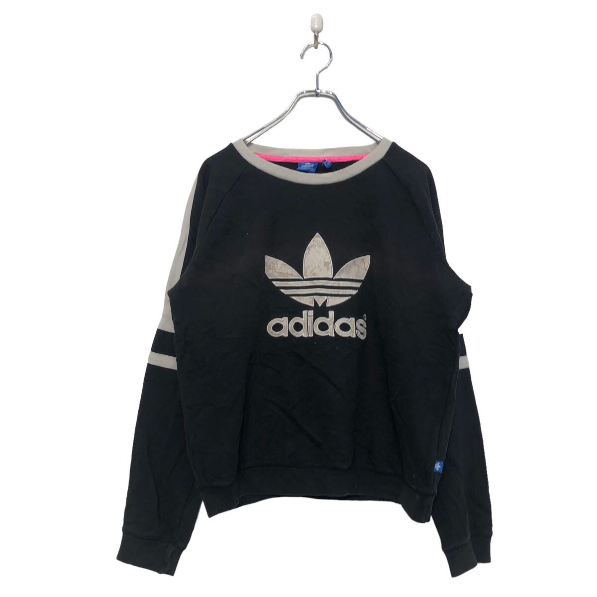 【中古】【古着】 adidas ロゴ スウェット トレーナー UK12 キッズ アディダス ブラック ホワイト ビッグロゴ 古着卸 アメリカ仕入 a603-6448