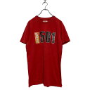 【中古】【古着】 Levi's 半袖 プリントTシャツ XL レッド リーバイス クルーネック 501 古着卸 アメリカ仕入 a603-6524