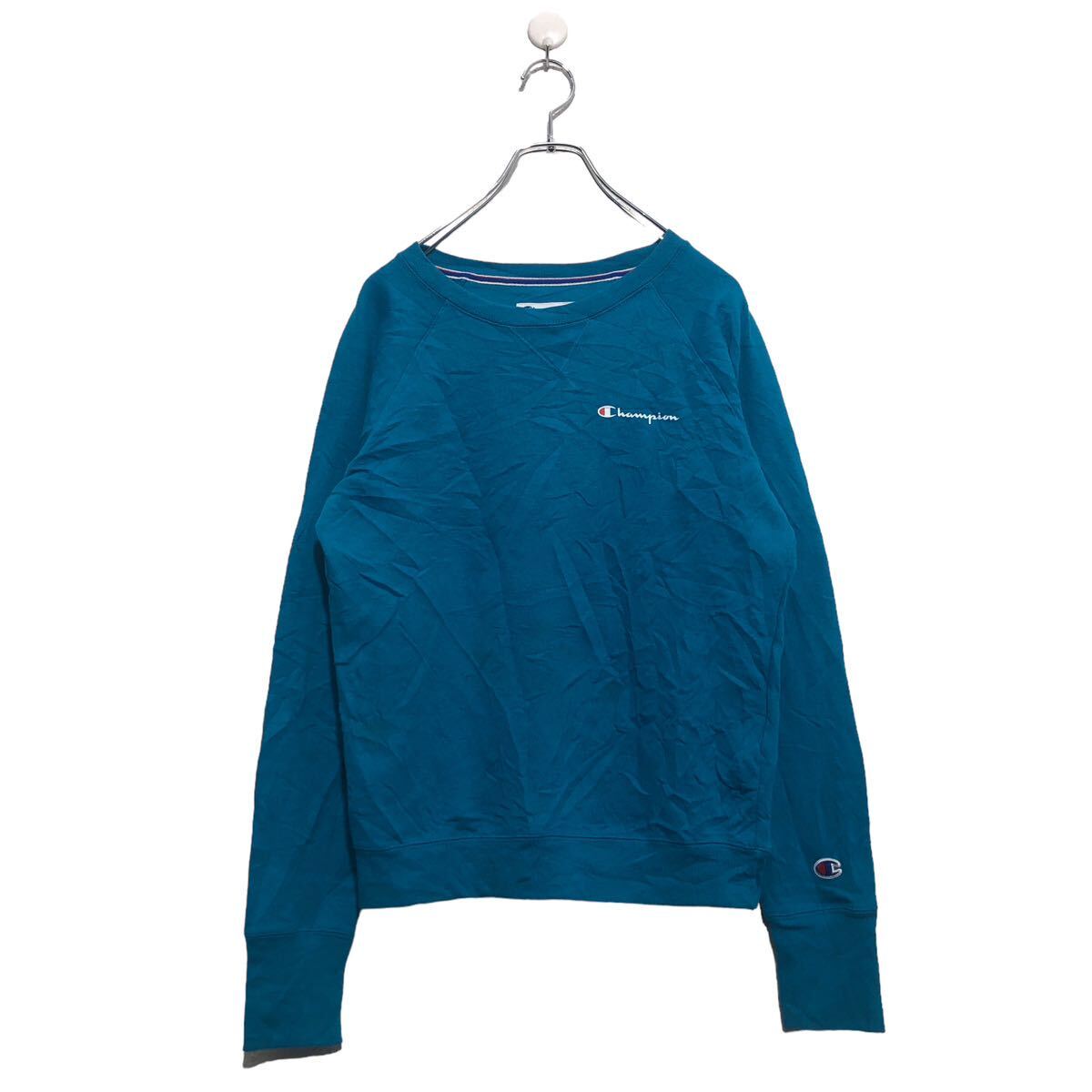 【中古】【古着】 Champion ロゴ スウェット トレーナー XS チャンピオン ブルー 裏起毛 Vガゼット ラグラン 古着卸 アメリカ仕入 a603-6532