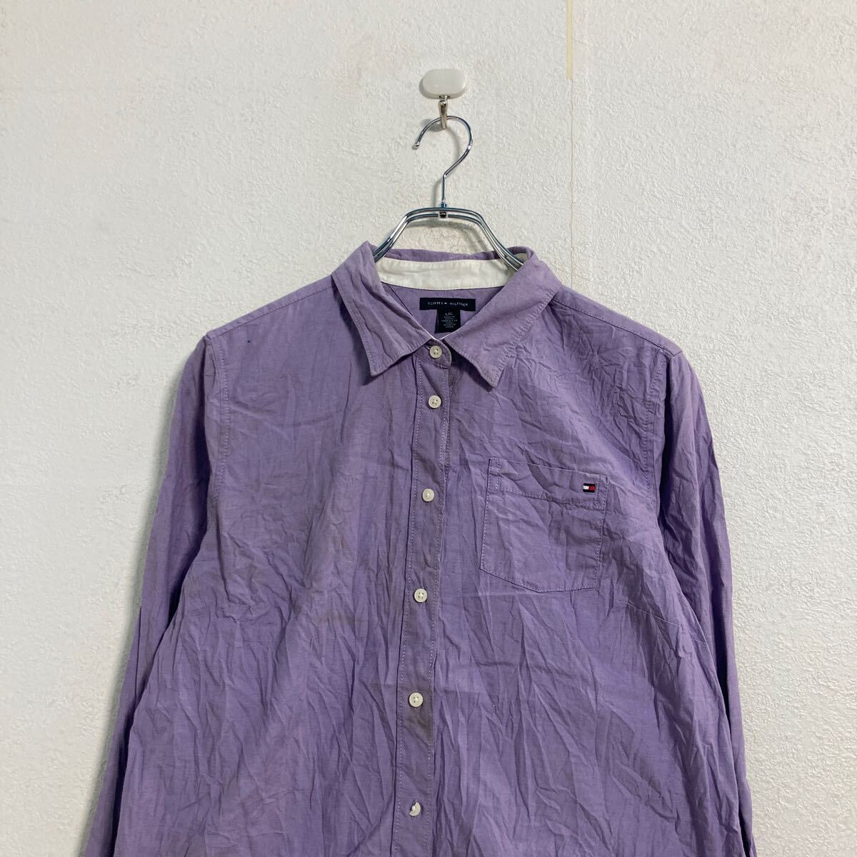 【中古】【古着】 TOMMY HILFIGER 長袖 無地シャツ L パープル トミーヒルフィガー シンプル 古着卸 アメリカ仕入 a603-6875