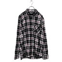 【中古】【古着】 OCHENTA 長袖 チェック ネルシャツ 3XL ブラック パープル ホワイト ビッグサイズ 胸ポケット 古着卸 アメリカ仕入 a604-5085