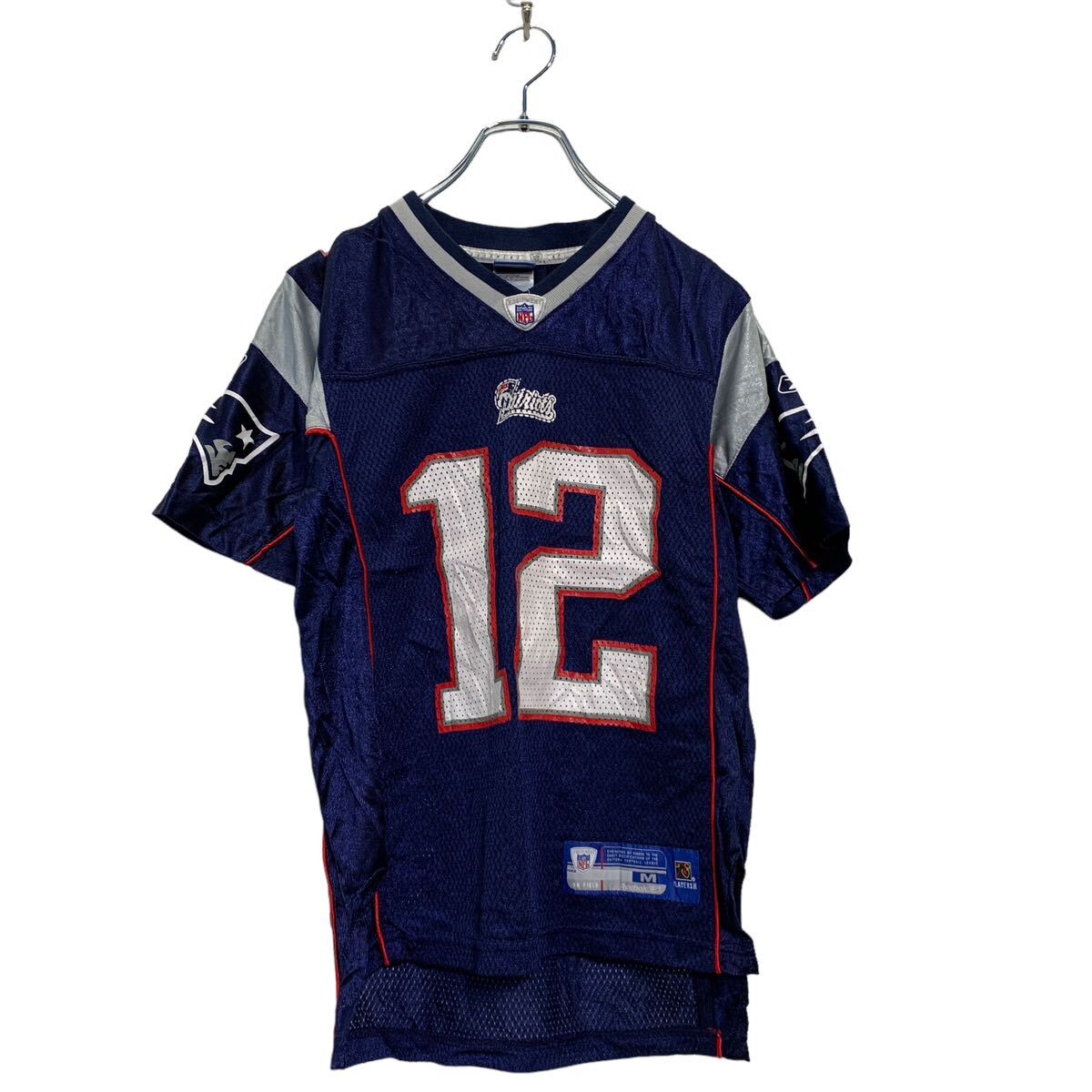 【中古】【古着】 Reebok NFL 半袖 ゲームシャツ M 10-12 150～ ネイビー グレー ホワイト リーボック PATRIOTS アメフト 古着卸 アメリカ仕入 a604-5218