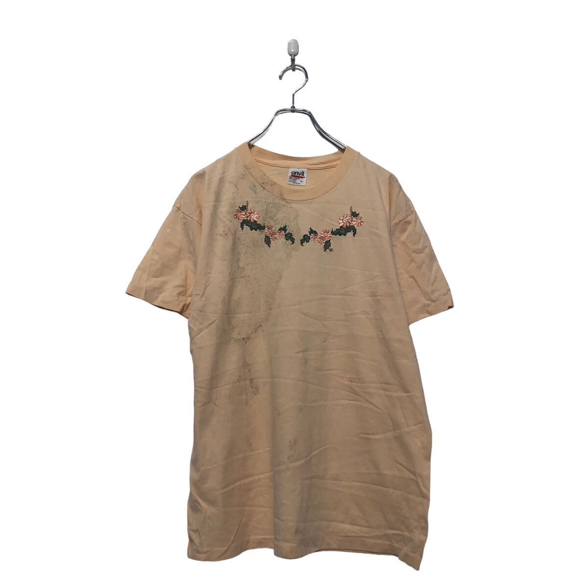 【中古】【古着】 anvil 半袖 プリント Tシャツ L アンビル サーモンピンク 花 フラワー シングルステッチ 古着卸 アメリカ仕入 a604-5250