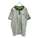 【中古】【古着】 PUMA 半袖 ボーダーポロシャツ 2XL ライトグリーン オフホワイト プーマ ビッグサイズ ワンポイントロゴ 古着卸 アメリカ仕入 a60...