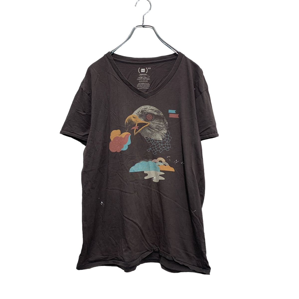 【中古】【古着】 GAP 半袖 プリントTシャツ M グレージュ ギャップ Vネック 鷲 古着卸 アメリカ仕入 a604-5587
