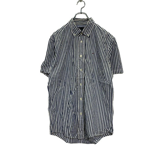 【中古】【古着】 TOMMY HILFIGER 半袖 ストライプシャツ M ネイビー ホワイト トミーヒルフィガー ボタンダウン 刺繍ロゴ 古着卸 アメリカ仕入 a604-5640 【中古】【古着】 TOMMY HILFIGER 半袖 ストライプシャツ M ネイビー ホワイト トミーヒルフィガー ボタンダウン 刺繍ロゴ 古着卸 アメリカ仕入 a604-5640