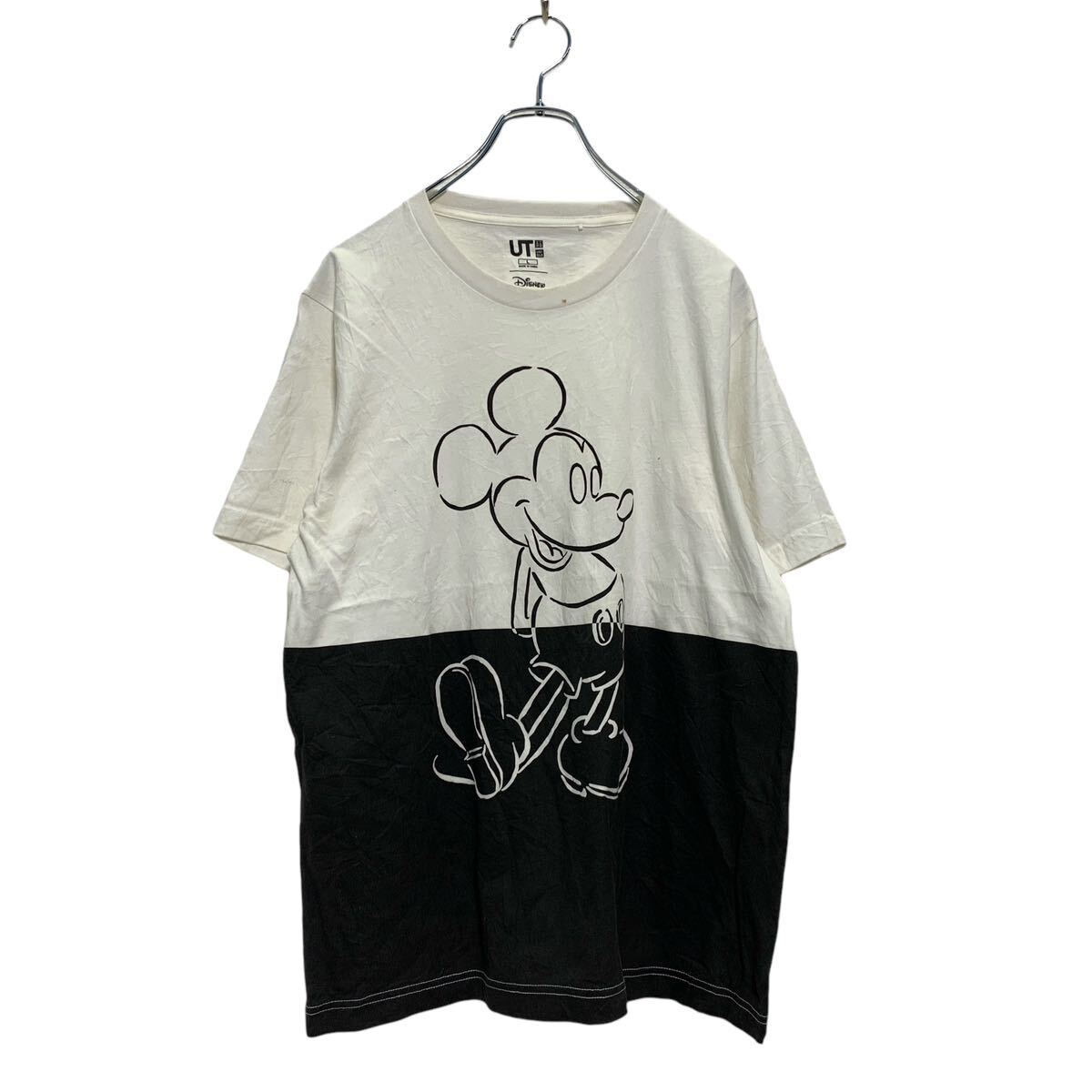 【中古】【古着】 UNIQLO Disney 半袖 キャラクター プリントTシャツ L ホワイト ブラック ユニクロ ディズニー ミッキー 古着卸 アメリカ仕入 a604-5701