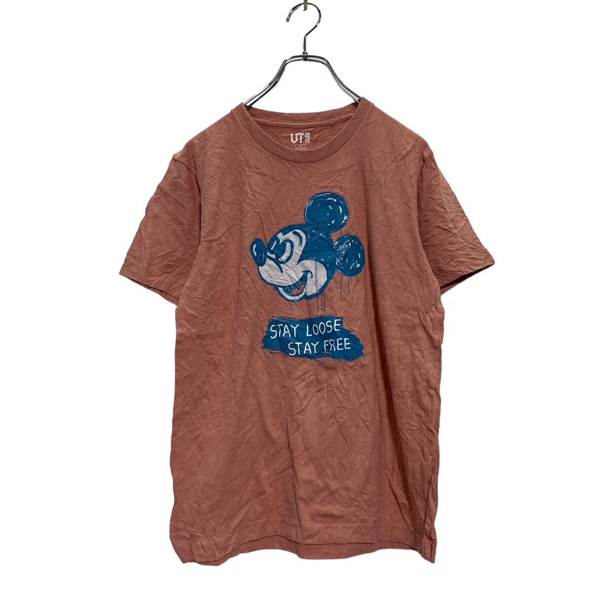 【中古】【古着】 UNIQLO Disney 半袖 キャラクター プリントTシャツ S サーモンピンク ユニクロ ディズニー ミッキー 古着卸 アメリカ仕入 a604-5805