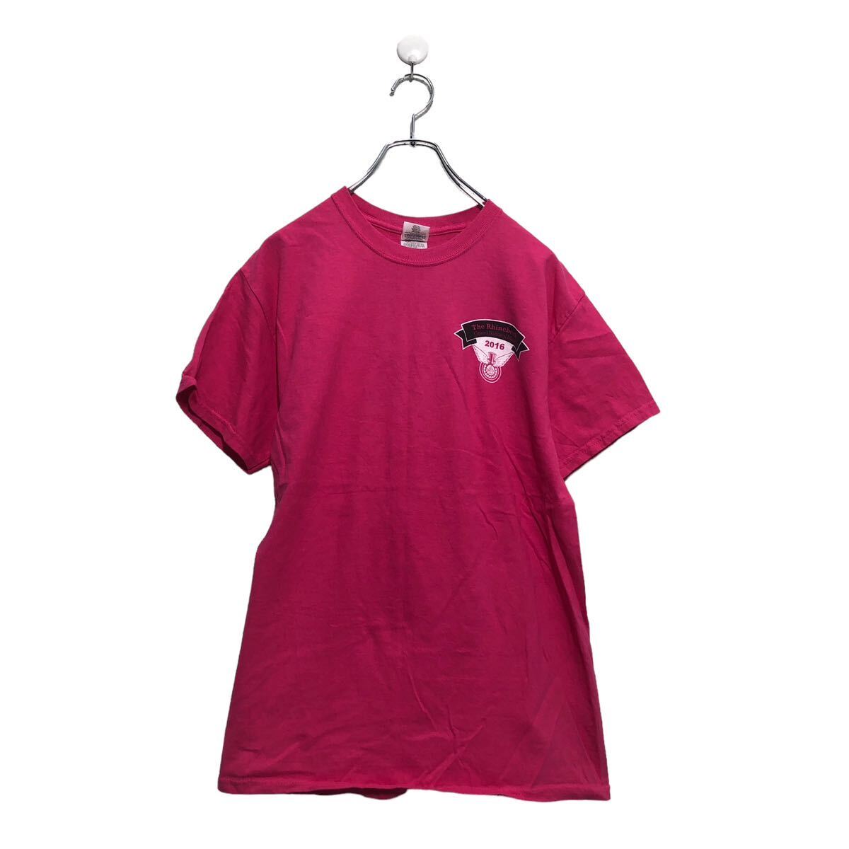 【中古】【古着】 GILDAN 半袖 プリント Tシャツ M ギルダン ピンク バックプリント クルーネック 古着卸 アメリカ仕入 a604-5918