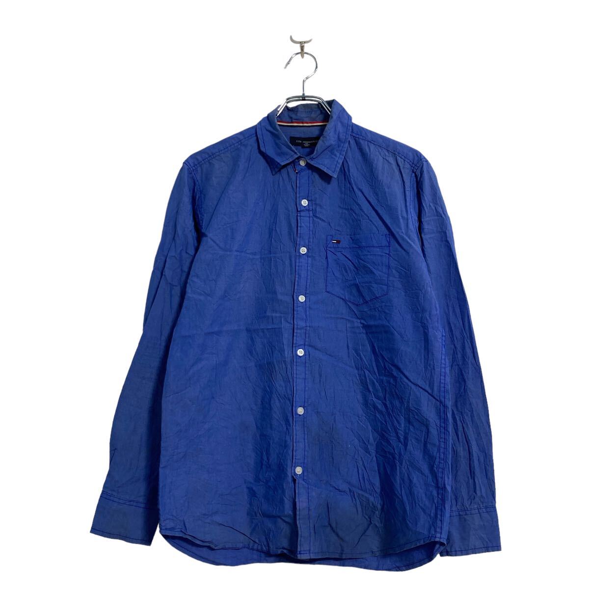 【中古】【古着】 TOMMY HILFIGER 長袖 無地シャツ L ブルー トミーヒルフィガー シンプル 古着卸 アメリカ仕入 a604-5965