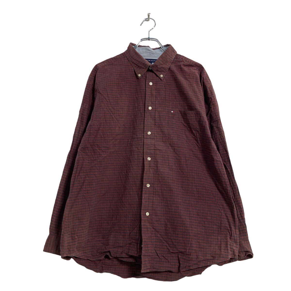 【中古】【古着】 TOMMY HILFIGER 長袖 チェック シャツ XL レッド ネイビー トミーヒルフィガー ボタンダウン ビッグサイズ トミーヒルフィガー a604-6170