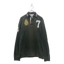 【中古】【古着】 SOUL REBEL 長袖 ロゴ ポロシャツ L ソウルレーベル オリーブ 刺繍 古着卸 アメリカ仕入 a604-6223