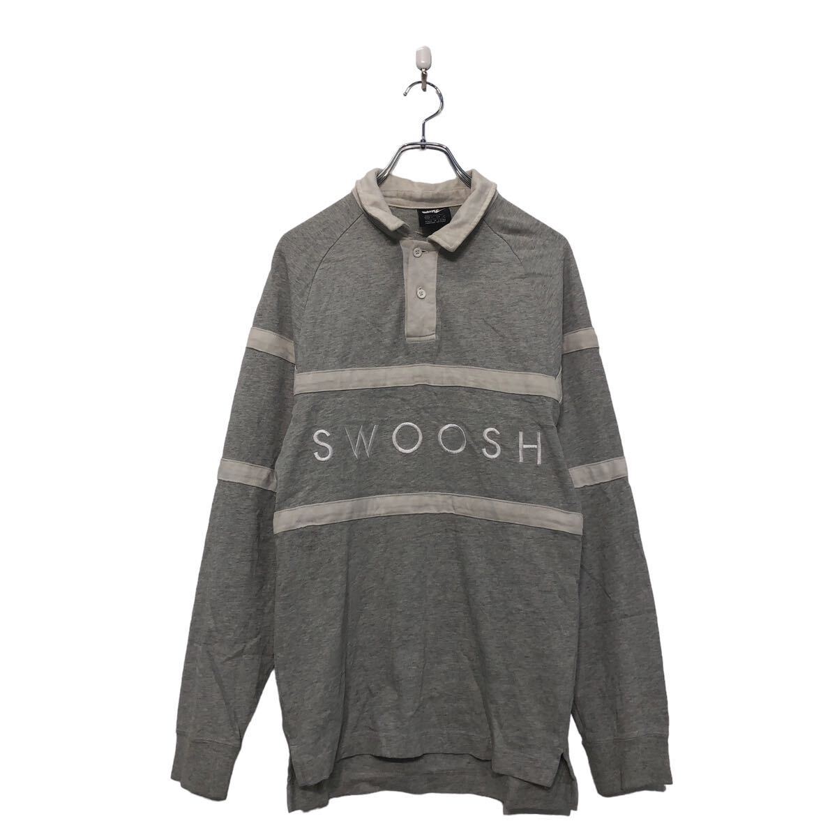 【中古】【古着】 NIKE 長袖 ロゴ ポロシャツ ナイキ XS グレー ホワイト 刺繍 切替 ラグラン 古着卸 アメリカ仕入 a604-6225