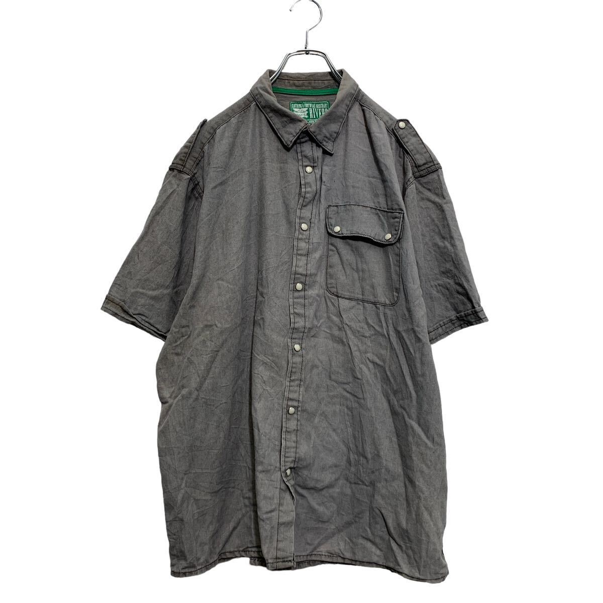 Chambray Shirts - 【中古】【古着】 RIVERS 半袖 ダンガリーシャツ M グレー 色落ち スナップボタン 胸ポケット エポレット 古着卸 アメリカ仕入 a604-6333