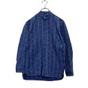 【中古】【古着】 Jenni 長袖 ハーフボタン スタンドカラー 柄シャツ M ブルー ストライプ 織柄 スイス製 チロリアンシャツ 古着卸 アメリカ仕入 a604-6697(4)