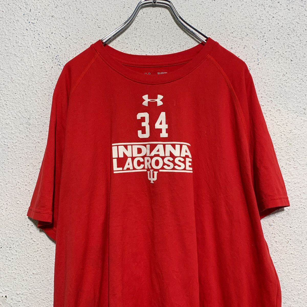【中古】【古着】 UNDER ARMOUR 半袖 プリントTシャツ XL レッド アンダーアーマー ビッグサイズ クルーネック ラクロス 古着卸 アメリカ仕入 a604-6800