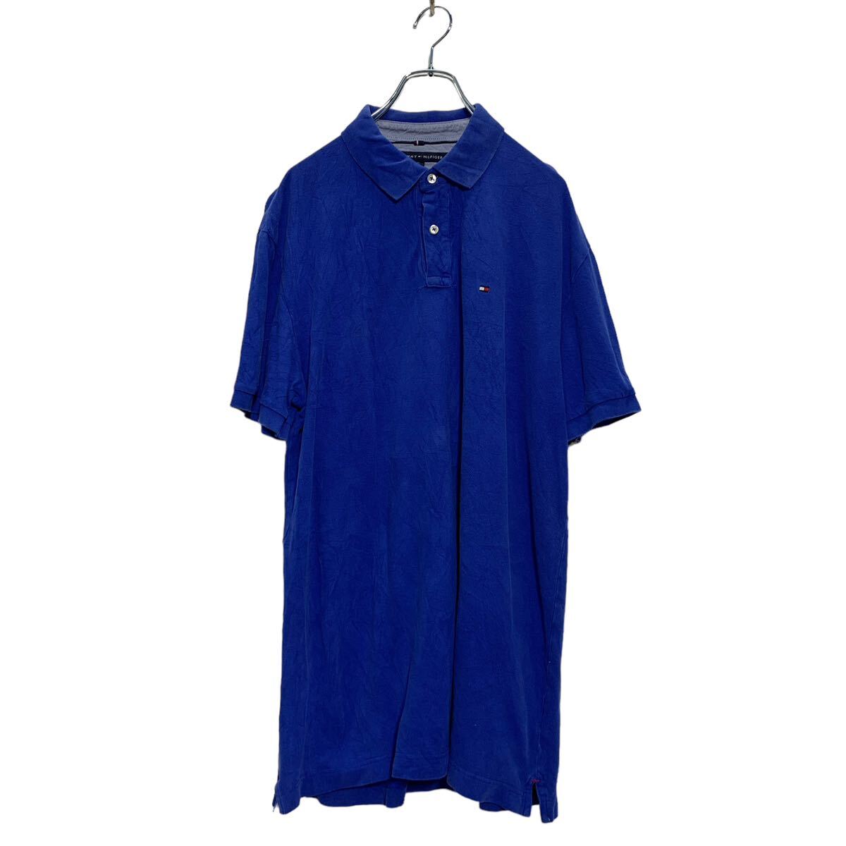 【中古】【古着】 TOMMY HILFIGER 半袖 無地ポロシャツ XL ブルー トミーヒルフィガー ビッグサイズ ワンポイントロゴ 鹿子 古着卸 アメリカ仕入 a604-7202
