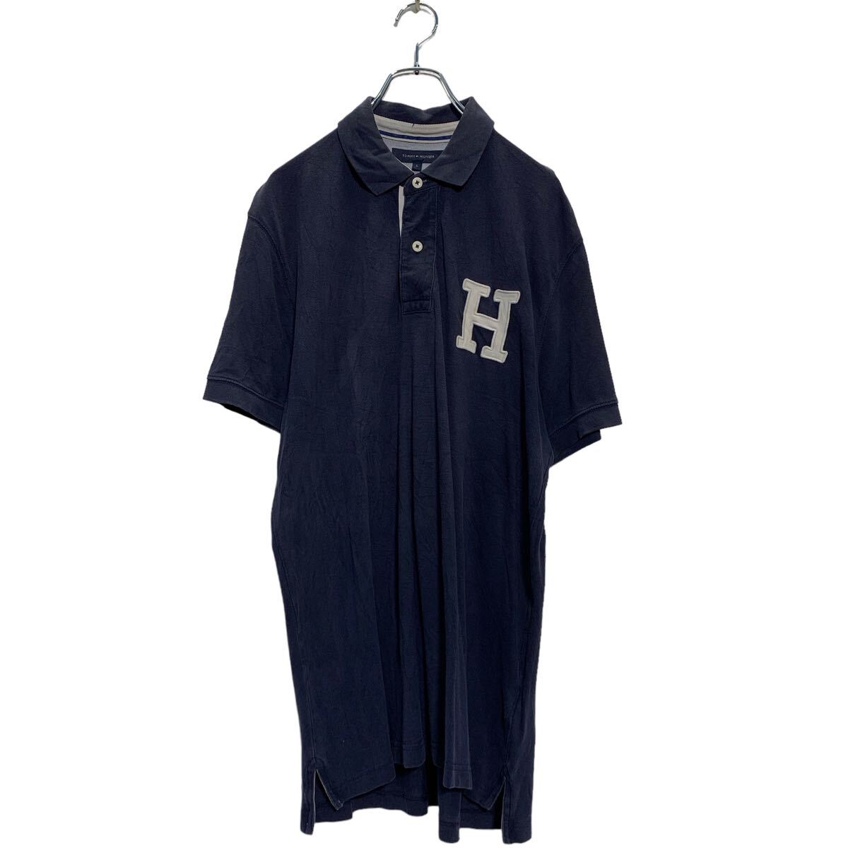 Rakuten - 【中古】【古着】 TOMMY HILFIGER 半袖 ポロシャツ L ネイビー トミーヒルフィガー 鹿子 袖ロゴ 古着卸 アメリカ仕入 a604-7299