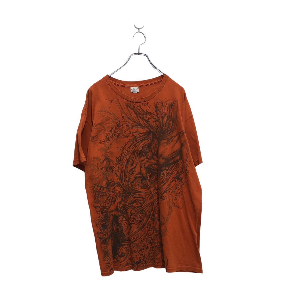 【中古】【古着】 GILDAN 半袖 プリント Tシャツ ギルダン L オレンジ イラスト クルーネック 古着卸 アメリカ仕入 a604-7361