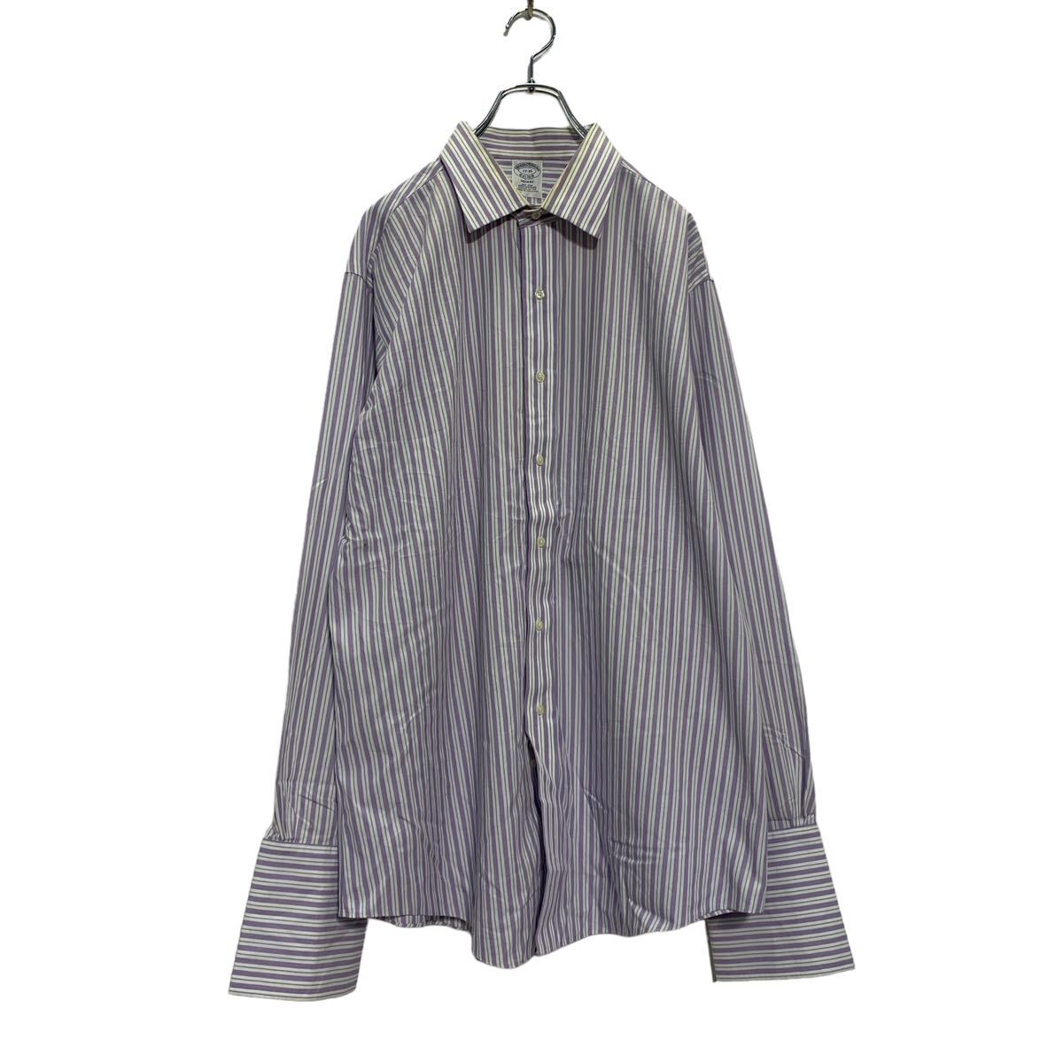 【中古】【古着】 BROOKS BROTHERS 長袖 ストライプシャツ XL パープル ホワイト ブルックスブラザーズ カフスタイプ 古着卸 アメリカ仕入 a604-7453
