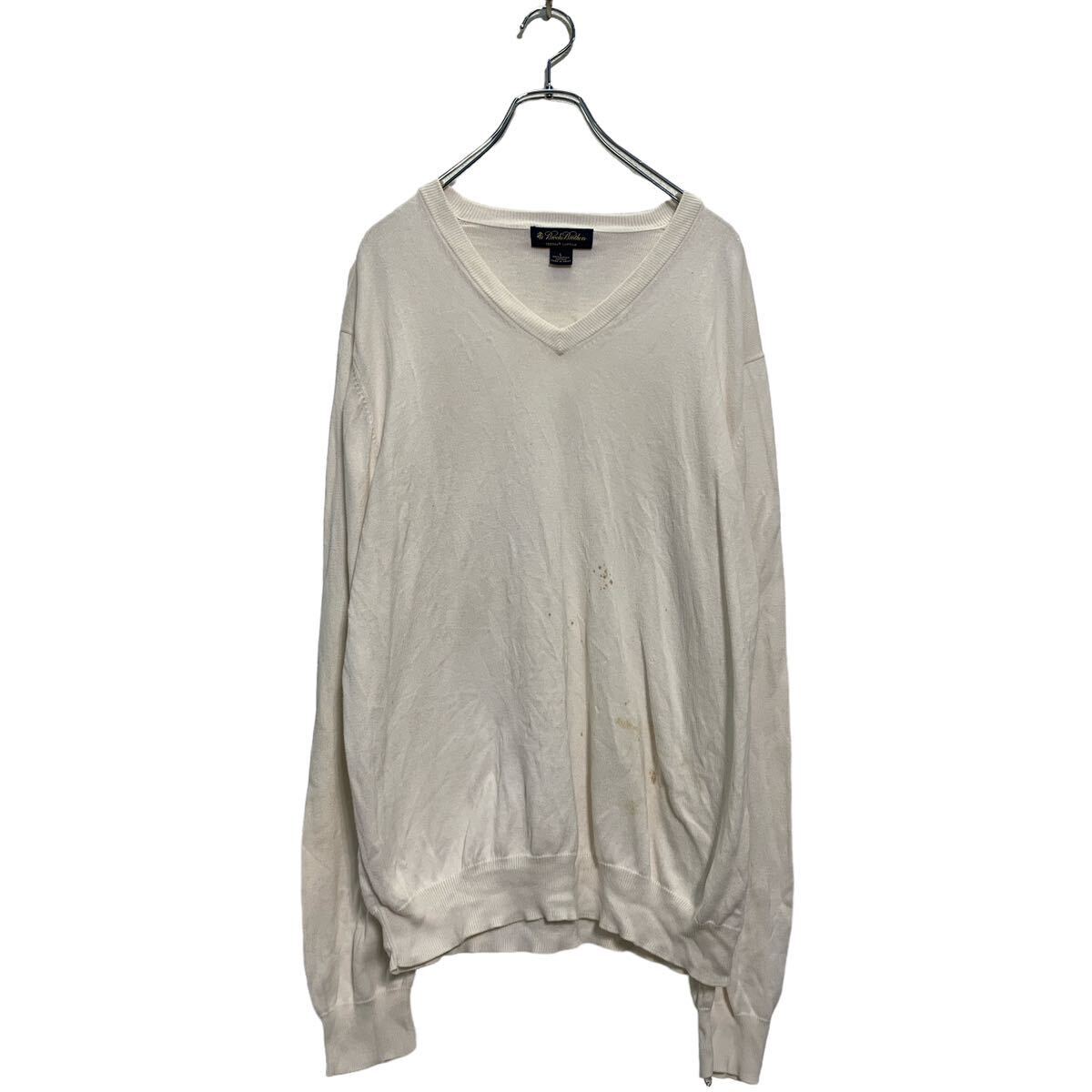 V-Neck - 【中古】【古着】 BROOKS BROTHERS コットン ニット セーター L ホワイト ブルックスブラザーズ Vネック 古着卸 アメリカ仕入 a604-7543
