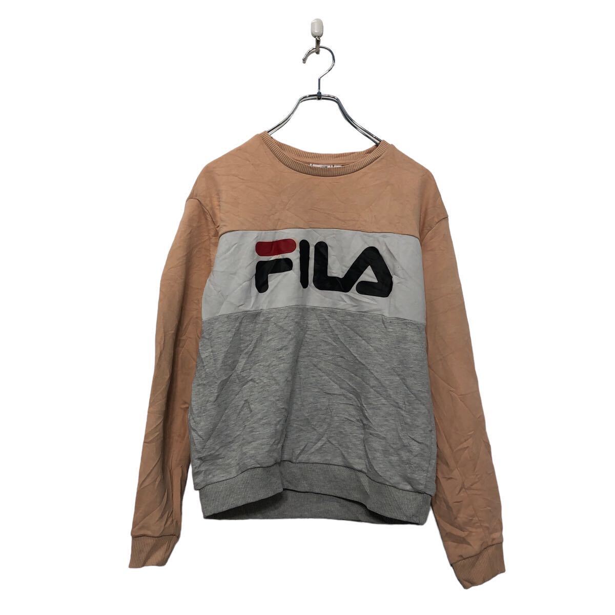 【中古】【古着】 FILA プリント スウェット トレーナー フィラ サーモンピンク ロゴ 裏起毛 古着卸 アメリカ仕入 a605-5031