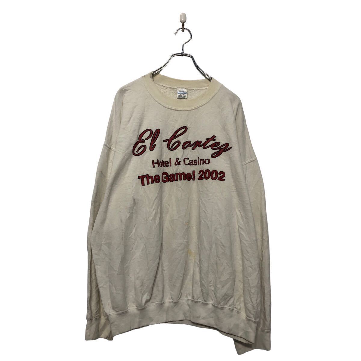 【中古】【古着】 GILDAN プリント スウェット トレーナー XL ギルダン ホワイト ビッグサイズ 裏起毛 古着卸 アメリカ仕入 a605-5033