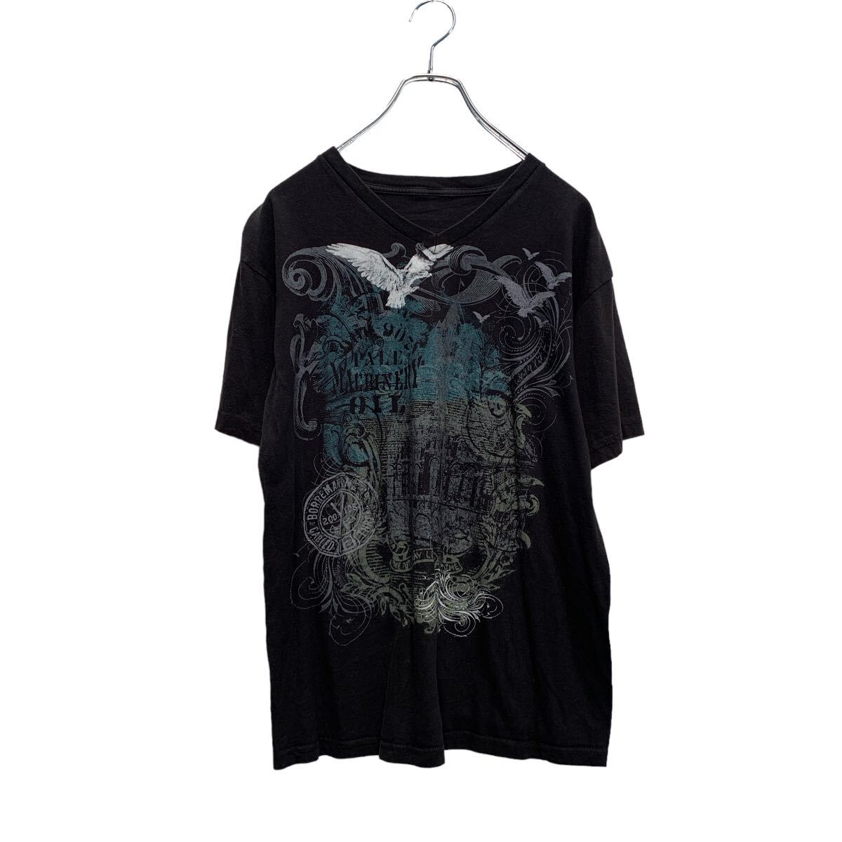 【中古】【古着】 半袖 プリントTシャツ M ブラック Vネック 鳥 古着卸 アメリカ仕入 a605-5391
