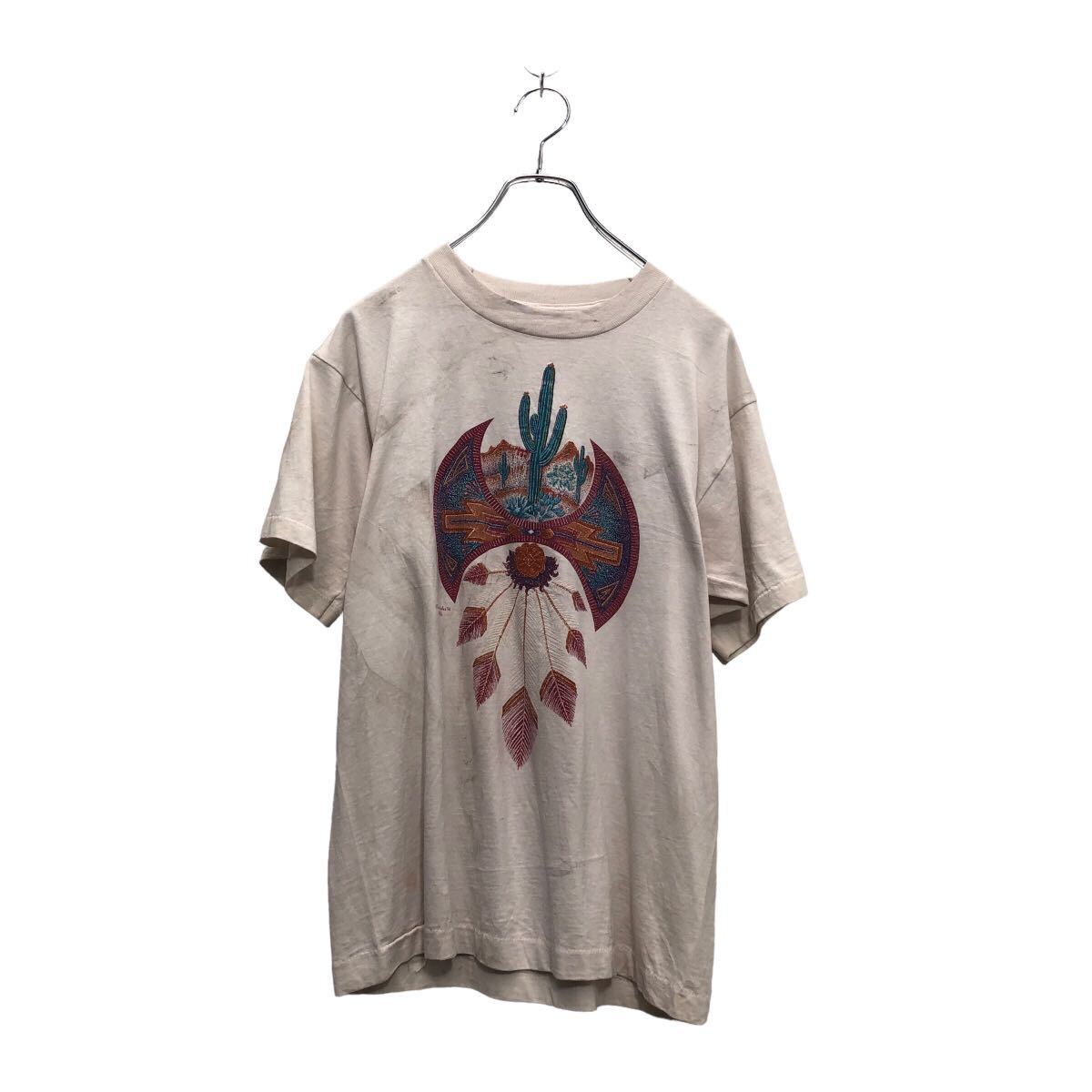 【中古】【古着】 半袖 プリント Tシャツ L~ ホワイト イラスト シングルステッチ クルーネック 古着卸 アメリカ仕入 a605-5941