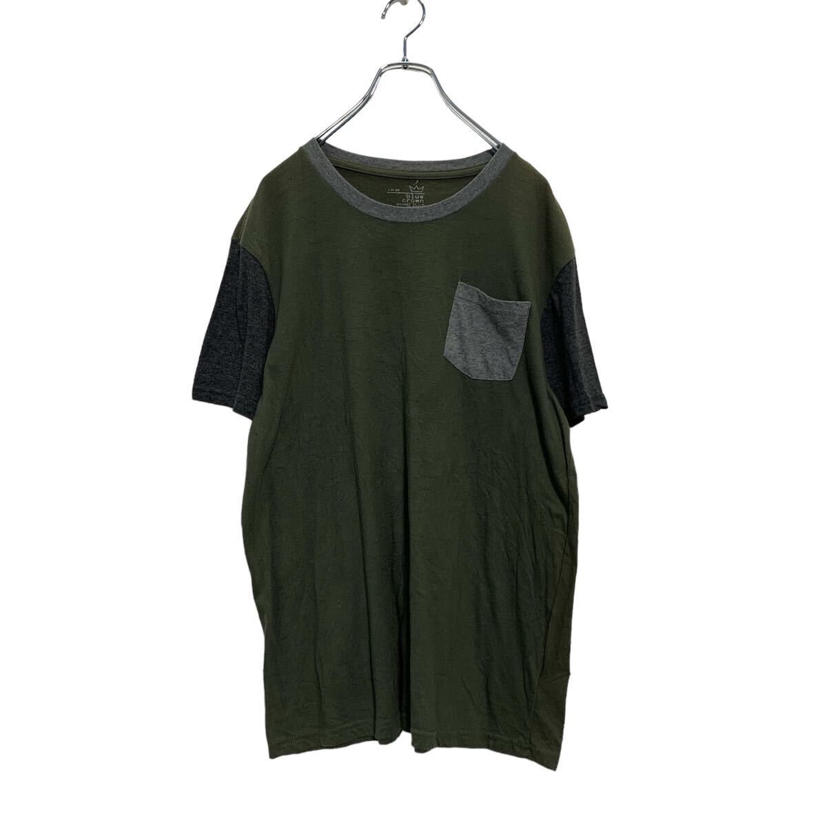 【中古】【古着】 半袖 切替 ポケットTシャツ L オリーブ グレー クルーネック 古着卸 アメリカ仕入 a605-5998