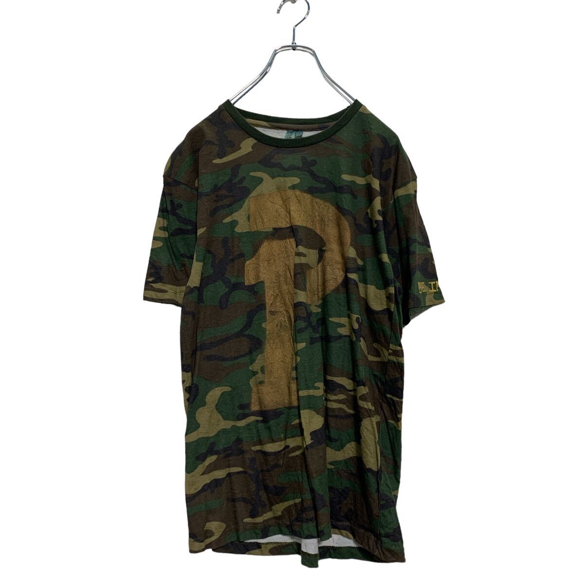 【中古】【古着】 district 半袖 プリントTシャツ S カーキ ブラウン 迷彩 カモフラ クルーネック 古着卸 アメリカ仕入 a605-6310