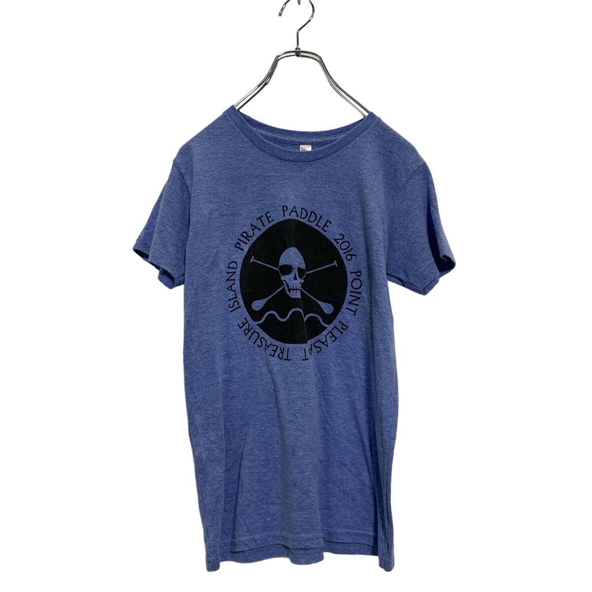 【中古】【古着】 50/25/25 半袖 プリントTシャツ 140 キッズ 杢ブルー クルーネック スカルプリント ..