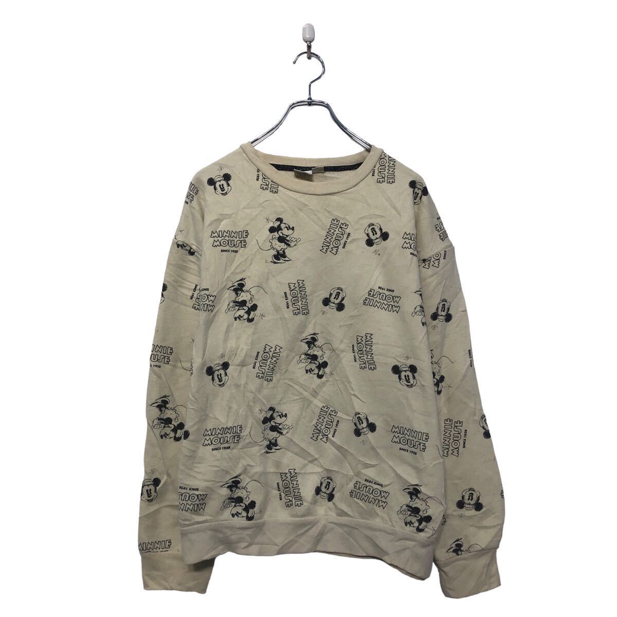 Sweat - 【中古】【古着】 Disney プリント スウェット トレーナー L ホワイト 総柄 裏起毛 キャラクター ディズニー古着卸 アメリカ仕入 a605-6373