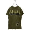 【中古】【古着】 半袖 プリントTシャツ S カーキ クルーネック HAWAII バックプリント 古着卸 アメリカ仕入 a605-6476