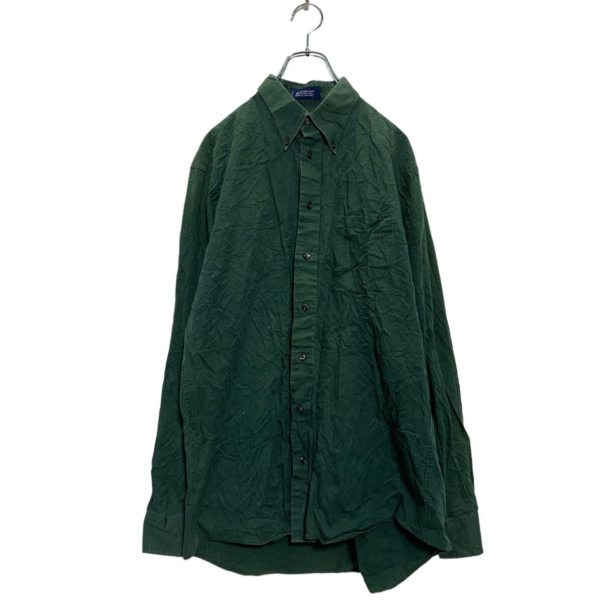 【中古】【古着】 STAFFORD 長袖 無地シャツ 16 L～ モスグリーン ボタンダウン 古着卸 アメリカ仕入 a605-6714