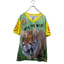 【中古】【古着】 半袖 プリントTシャツ XL イエロー グリーン マルチカラー ビッグサイズ フォトプリント ライオン タイガー 古着卸 アメリカ仕入 a60...
