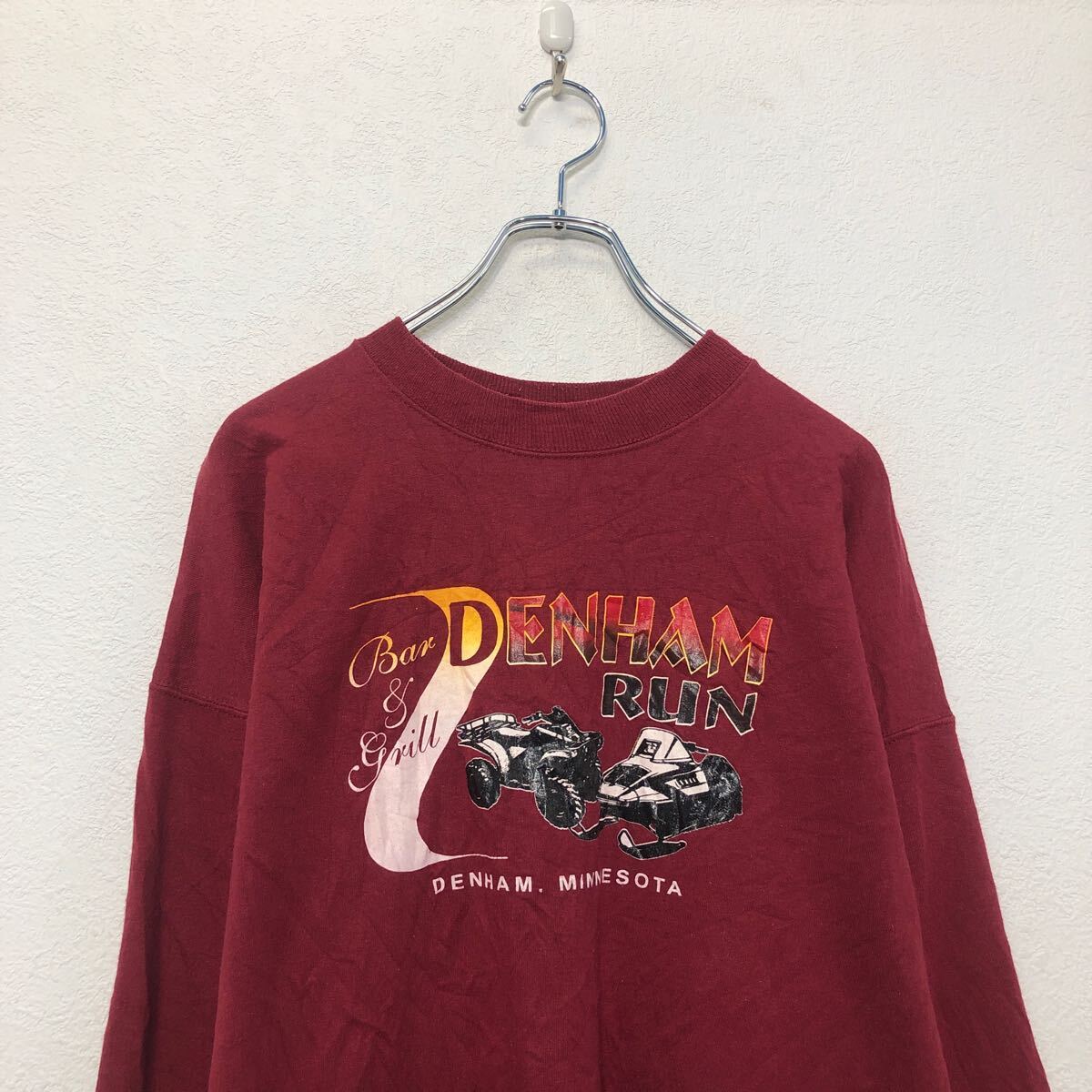 【中古】【古着】 Hanes プリント スウェット トレーナー ヘインズ XL ボルドー ビッグサイズ 裏起毛 古着卸 アメリカ仕入 a605-6971