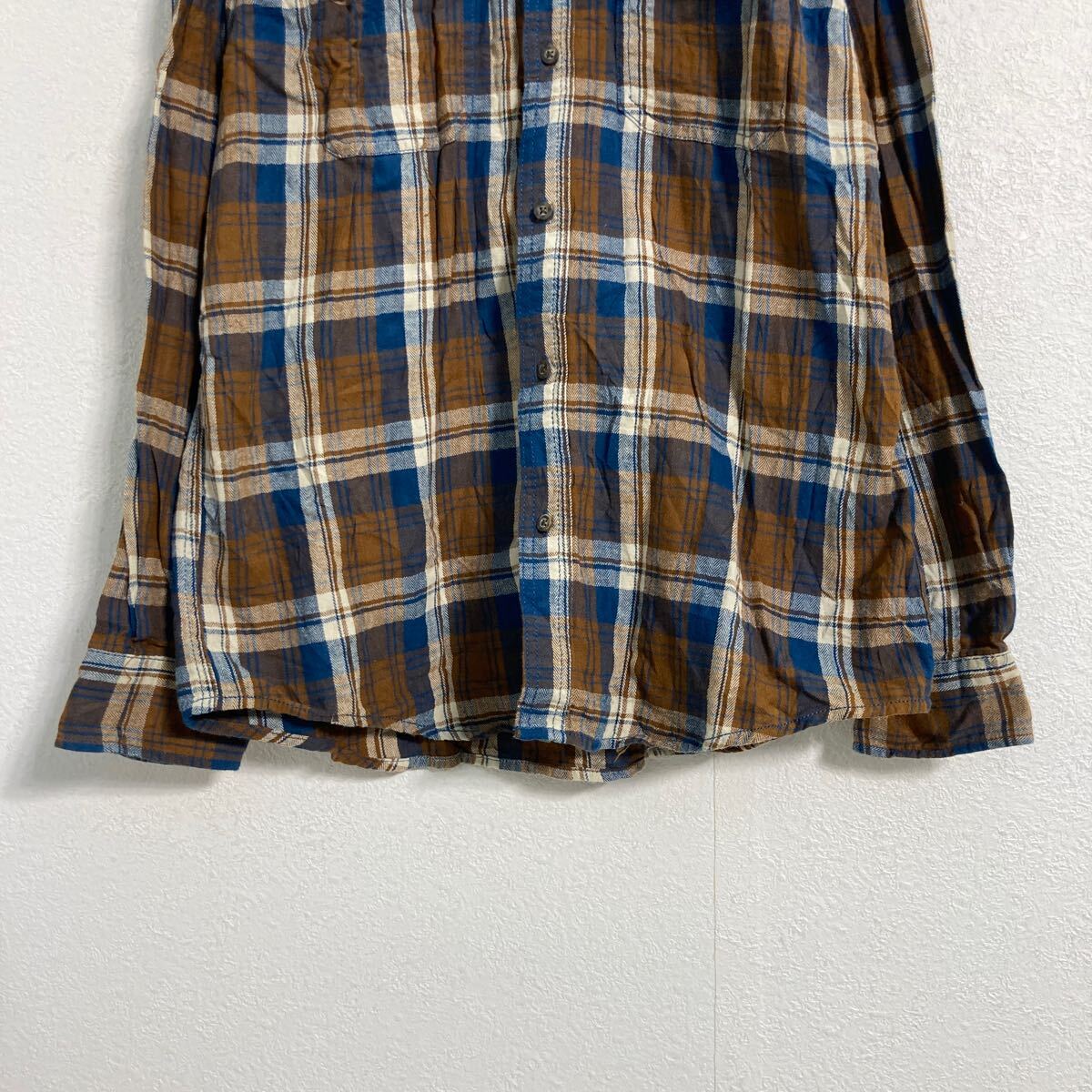 【中古】【古着】 Faded Glory 長袖 チェック シャツ M ブラウン ブルー ベージュ ボタンダウン 2ポケット 古着卸 アメリカ仕入 a605-7005