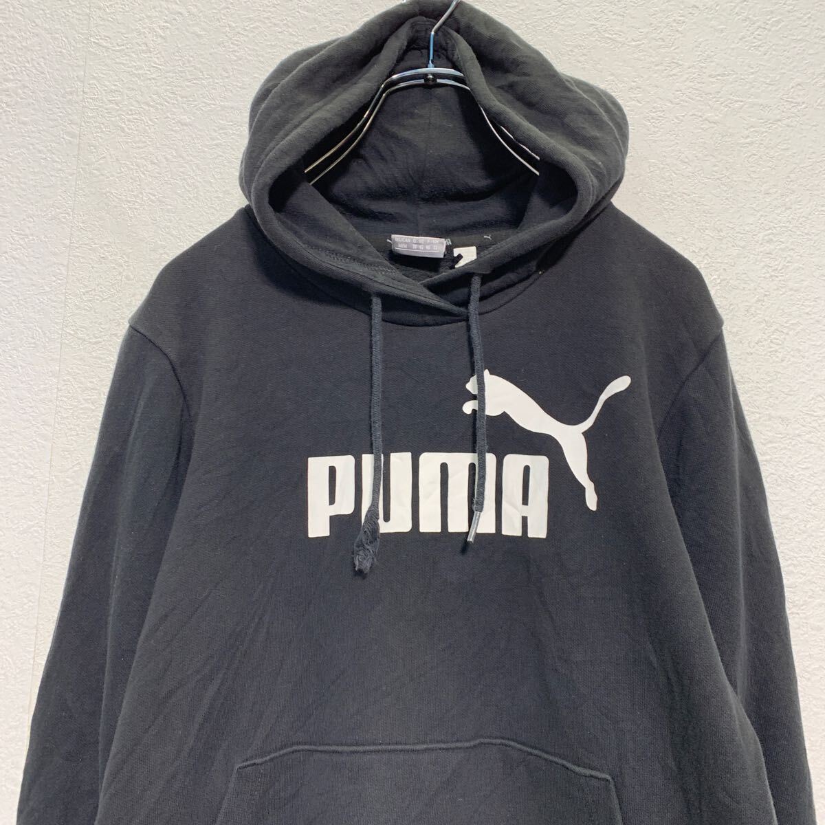 【中古】【古着】 PUMA ロゴスウェット パーカー M ブラック プーマ 裏起毛 プルオーバー 古着卸 アメリカ仕入 a605-7031
