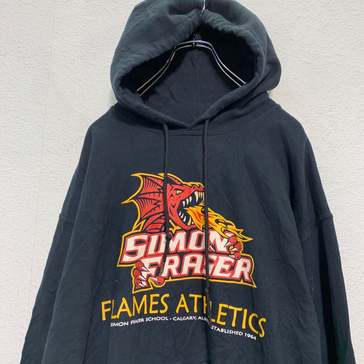 【中古】【古着】 GILDAN プリントスウェット パーカー M ブラック ギルダン プルオーバー 裏起毛 古着卸 アメリカ仕入 a605-7208