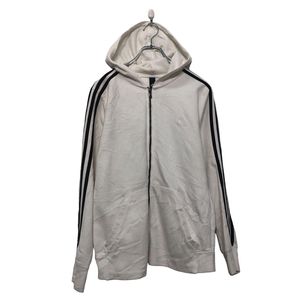 Hawaiian - 【中古】【古着】 adidas ロゴ スウェット パーカー M~ ホワイト アディダス フルジップ 古着卸 アメリカ仕入 a605-7254
