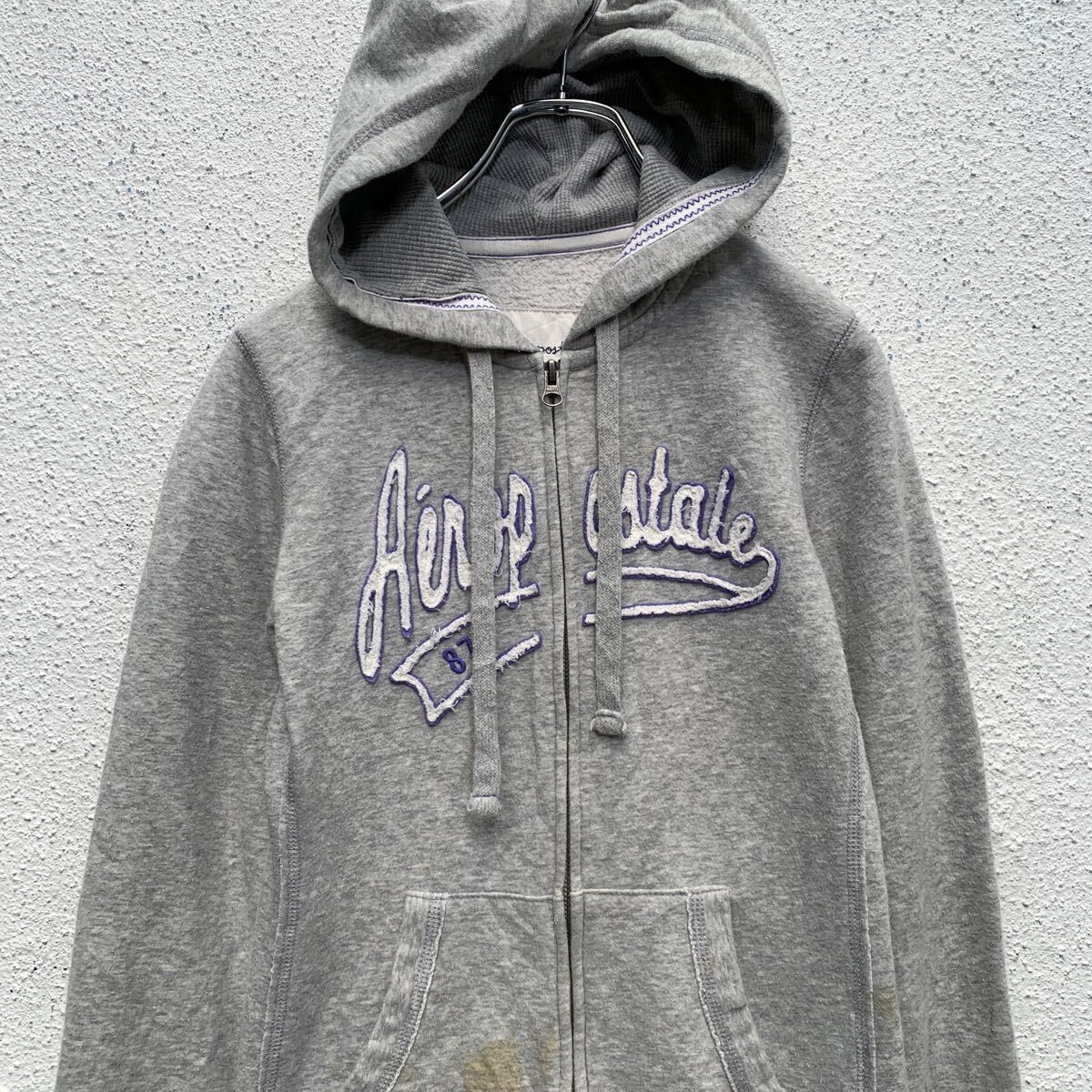 【中古】【古着】 aerpostale ジップアップ ロゴスウェット パーカー S レディース グレー 裏起毛 古着卸 アメリカ仕入 a605-7266