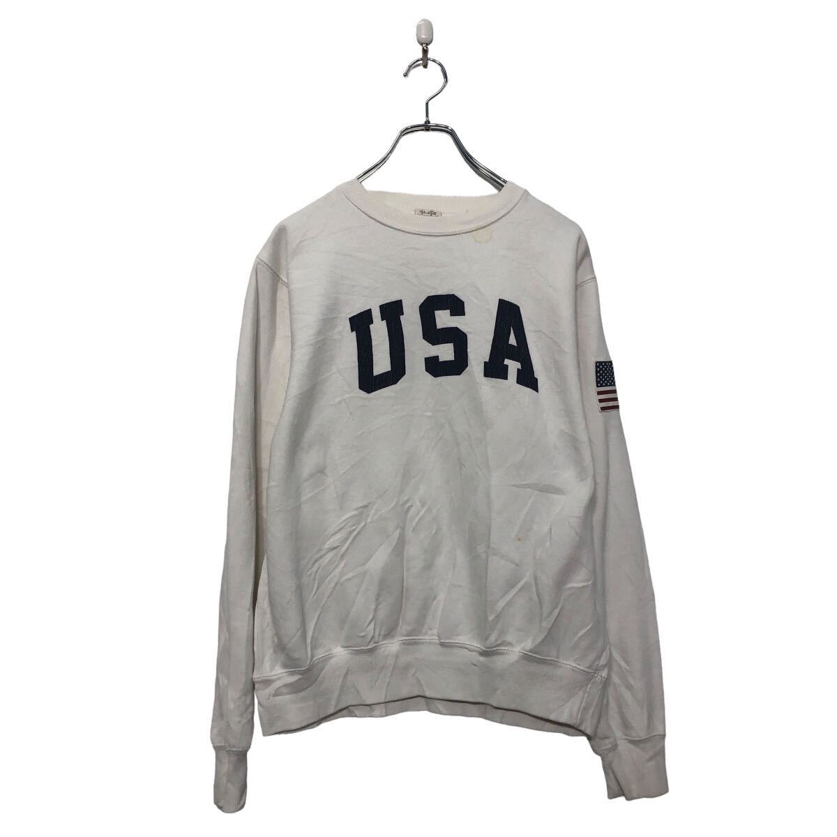 【中古】【古着】 プリント スウェット トレーナー L~ ホワイト アメリカ国旗 文字 古着卸 アメリカ仕入 a605-7285