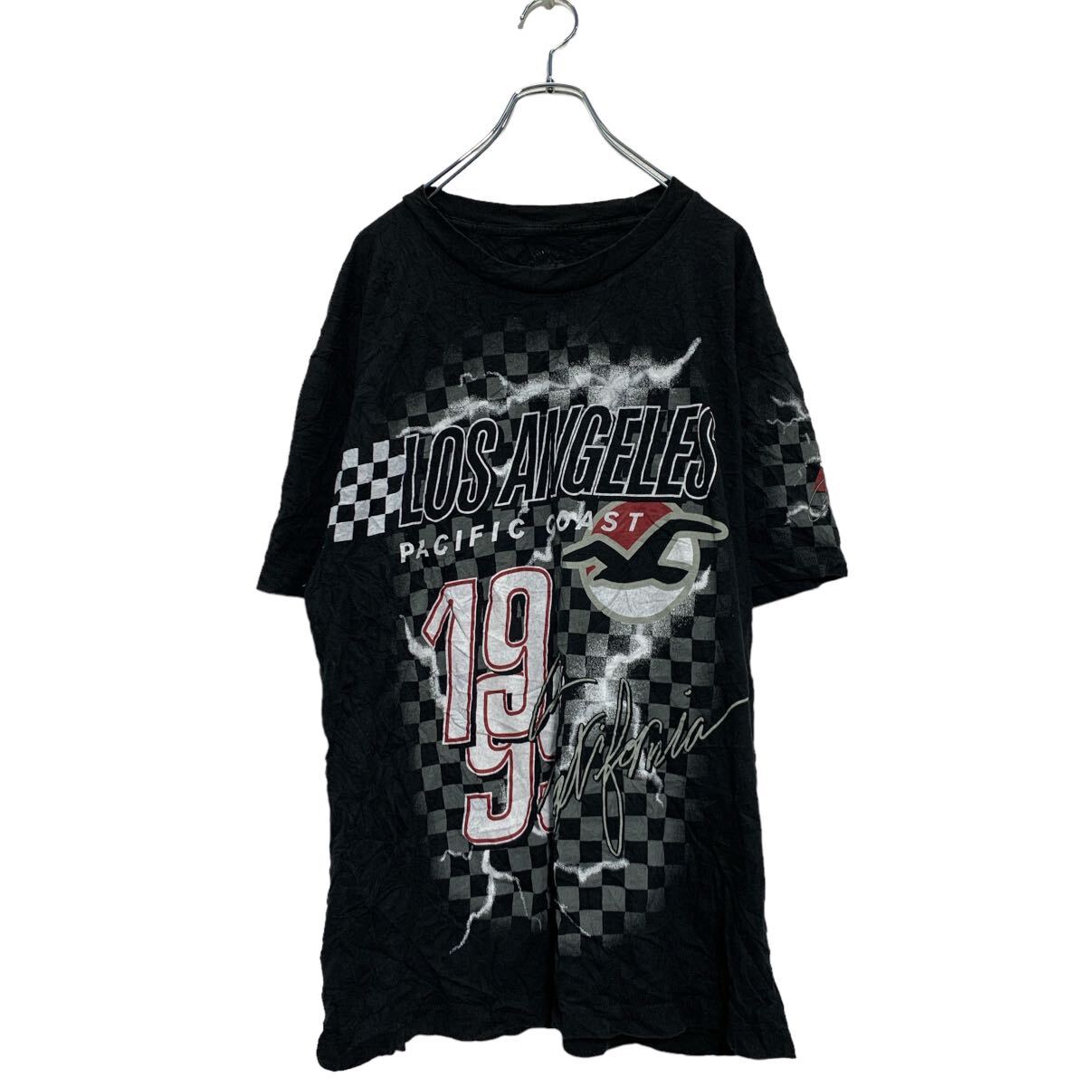 Other - 【中古】【古着】 半袖 プリントTシャツ M ブラック チェッカーフラッグ 袖プリント クルーネック 古着卸 アメリカ仕入 a605-7366